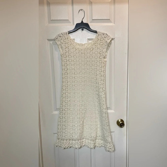 Anthropologie Brittania Crochet Midi Dress Cream Form Fitting Boho Size Small - Picture 1 of 13